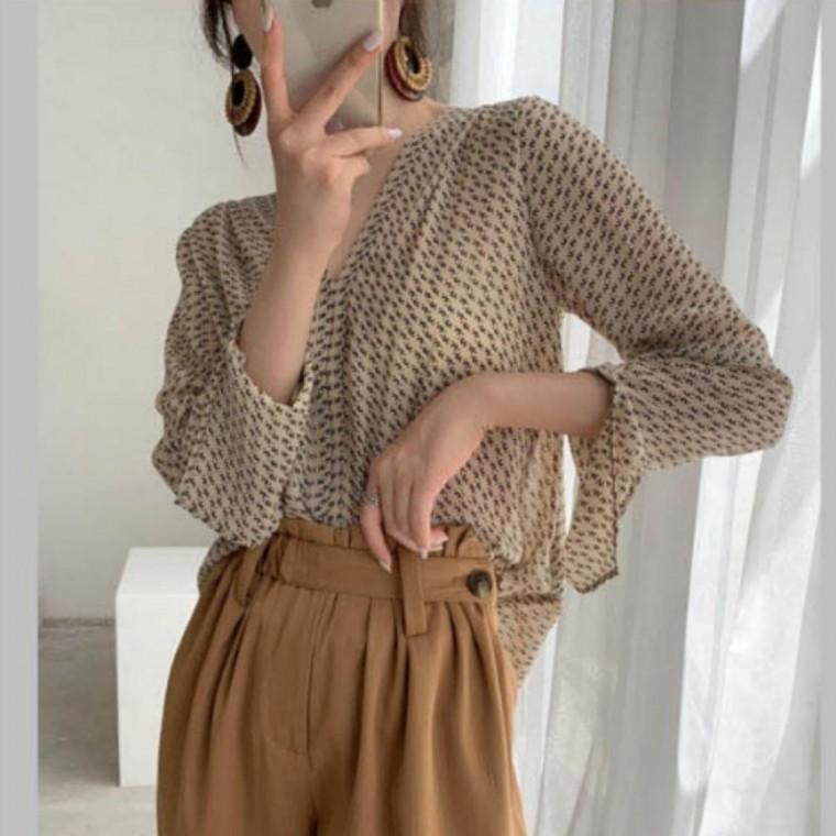 여성블라우스 쉬폰 시스루 20대여성옷 긴팔 블라우스 여성 페미닌 섹시무드 봄가을 브이넥 여자블라우스 기