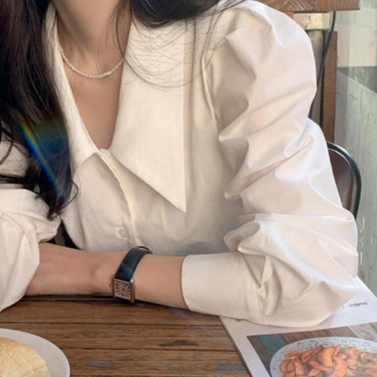 하객룩 여리핏 봄가을 얼굴소멸 셔츠 데일리룩 화사한 여성 빅카라 블라우스 퍼프