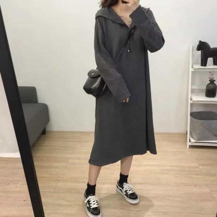 피케원피스 가을원피스 단추원피스 후드 긴팔 롱원피스