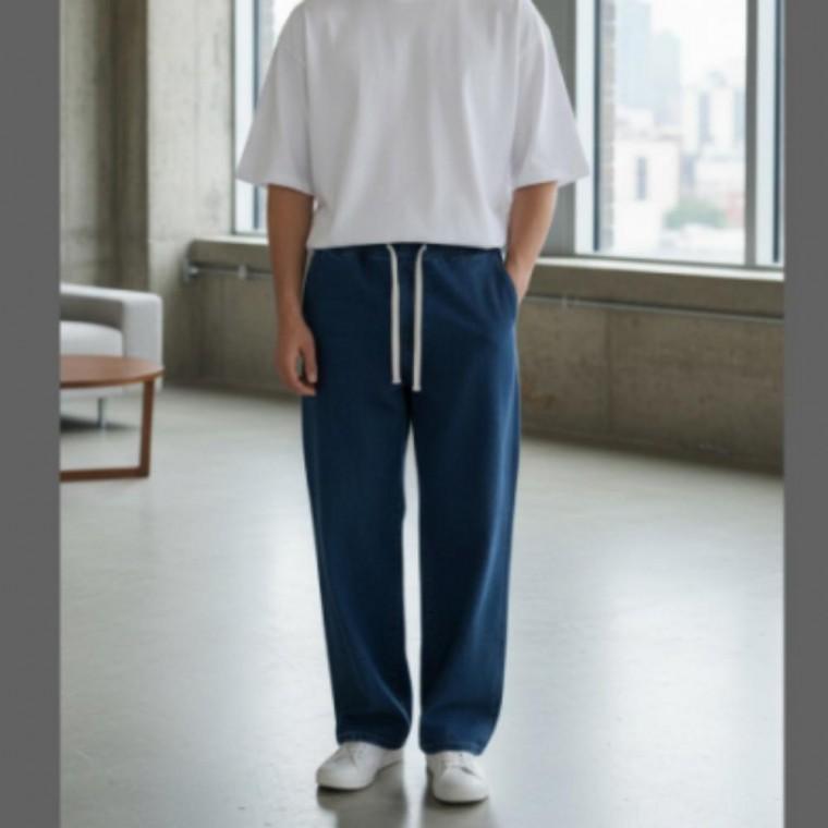 청바지 봄 가을 편한 데님 흑청 와이드 통바지 쿨 연청 고무줄 팬츠 세미