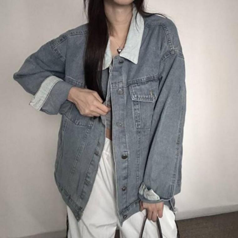 여성 오버핏 카라 청자켓 데님 점퍼 가을 아우터 데님 자켓