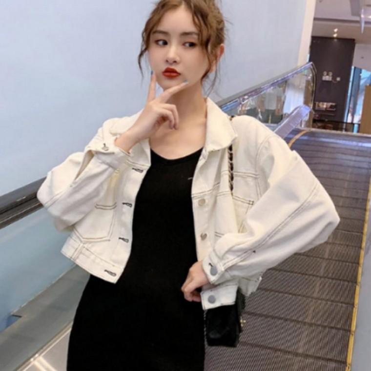 여성 봄 가을 스티치 크롭 자켓 캐주얼 데님 세미 숏 아우터 데일리룩