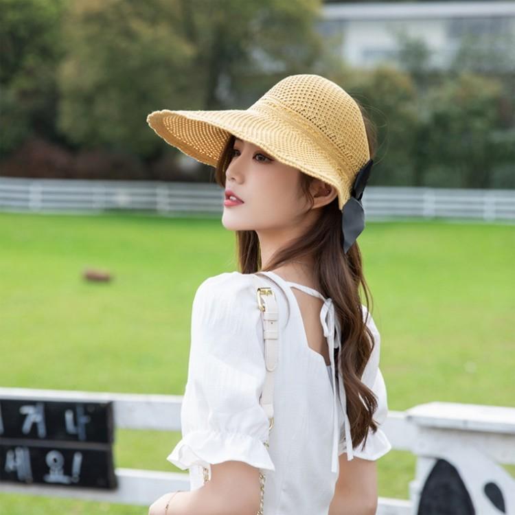 레이 리본 돌돌이 썬캡 / 밀짚모자 왕골모자 썬캡 선캡 여름모자 가을 모자 바캉스 자외선 차단