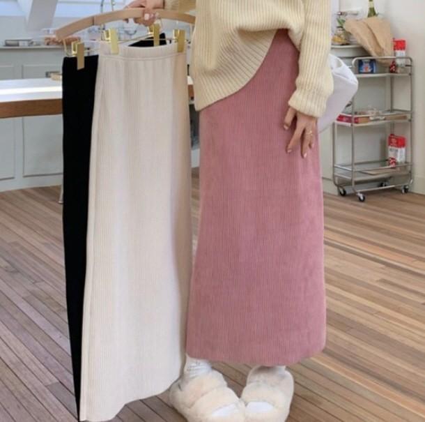 코듀로이 허리밴딩 겨울스커트 롱치마 데일리룩