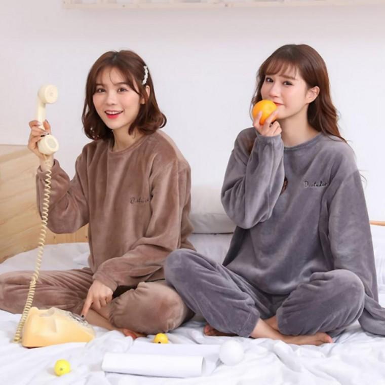 여성 극세사 수면잠옷 파자마 겨울 홈웨어 상하의 세트