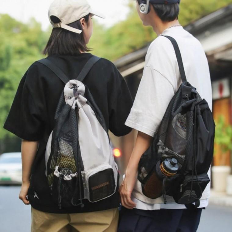 스트링 백팩 가방 스포츠 여행 등산 메쉬 물놀이