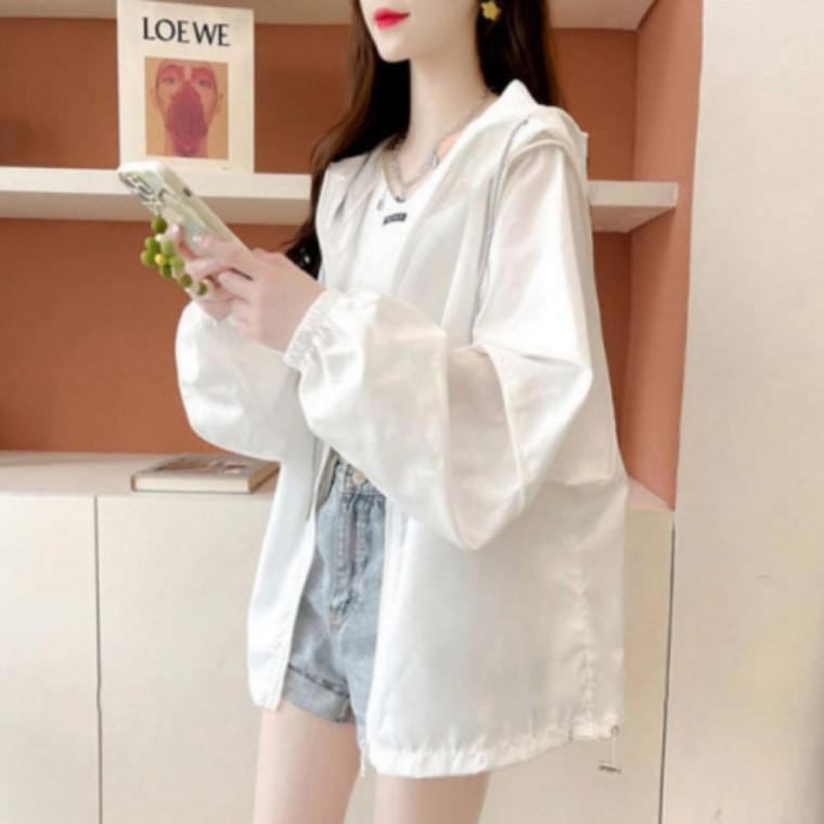 바람막이 후드 여성 점퍼 오버핏 긴팔 화이트