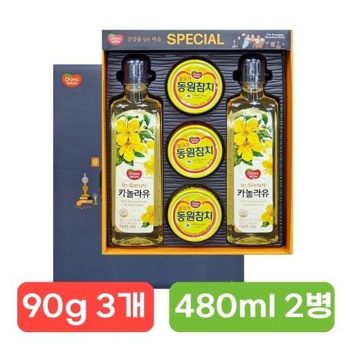 동원 - 스페셜 7호 참치 90g 3캔 + 카놀라유 480ml 2병