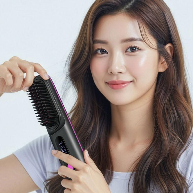 볼륨 웨이브 무선 헤어 고데기 / 스트레이트 브러쉬 / C타입 충전