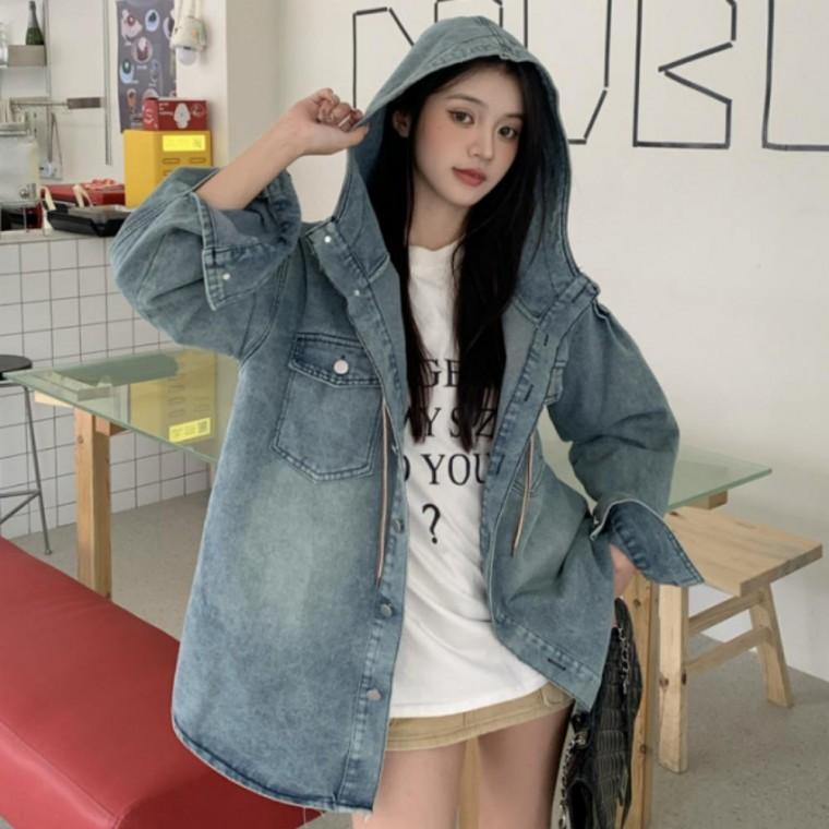 여성 루즈핏 후드 청자켓 데님셔츠 야상 데님 자켓