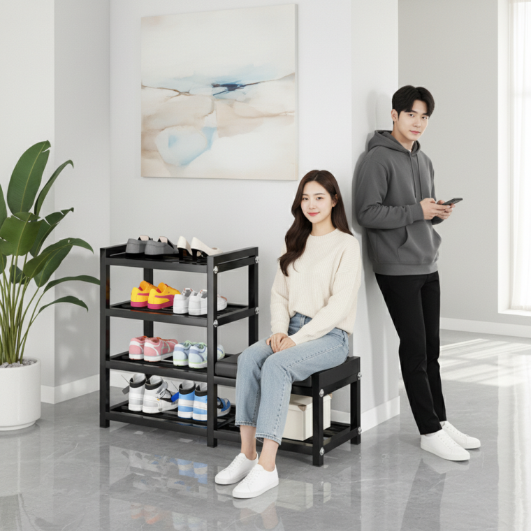 철제 신발장 벤치형 수납장 현관 정리 수납함 4단 40cm