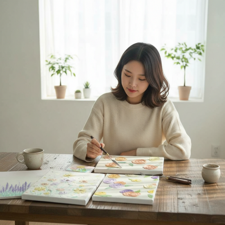 캔버스에 꽃 그리기 나이프 페인팅 DIY