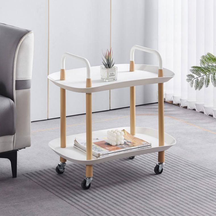 BenF Home  트롤리 2단 화이트 이동식 정리 수납 선반 라운드