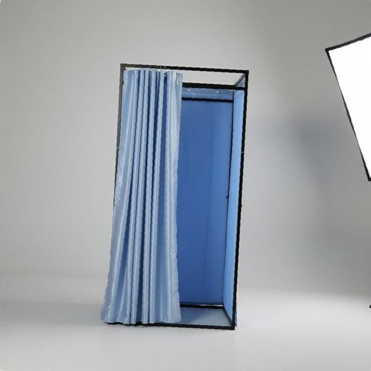 사각 이동식 탈의실 100cm 블랙 프레임 블루 커튼형 피팅룸 부스