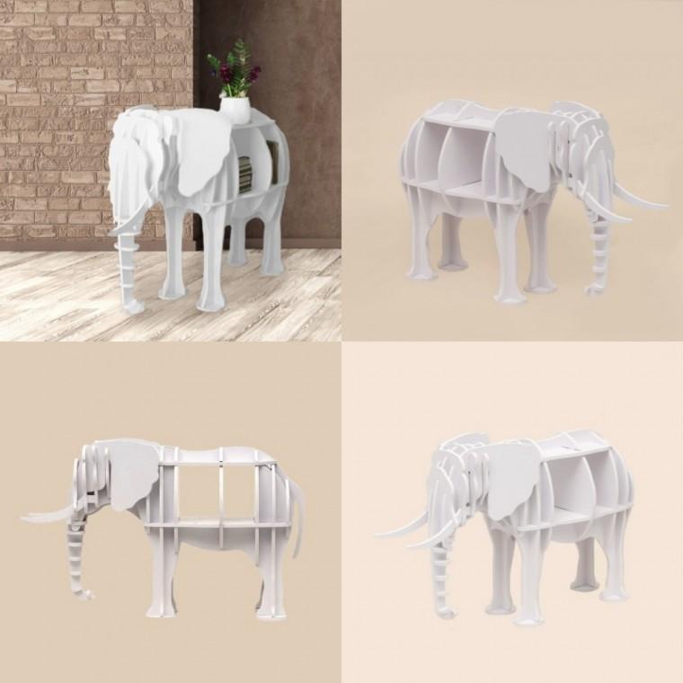 DIY 코끼리 동물모형 선반 책장 80x50cm 화이트 가정용 조립식