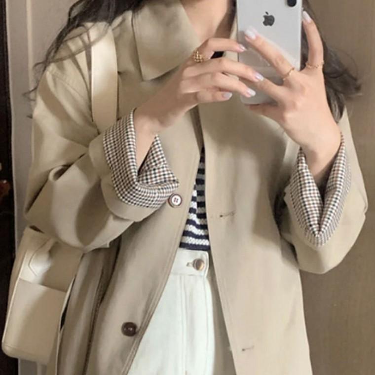 여자 롱체크 트렌치코트 클래식 간절기 데일리룩