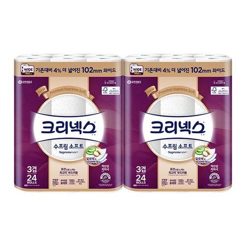 크리넥스 3겹 수프림소프트 와이드(102mm) 30m 24롤 2개
