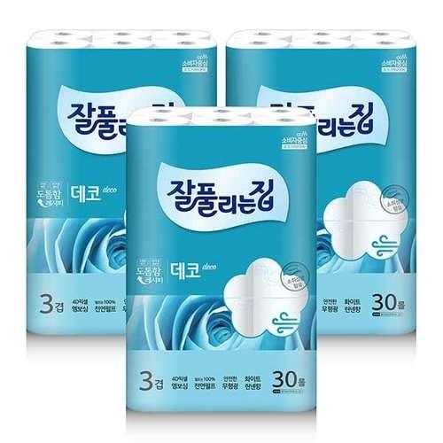 잘풀리는집 더도톰한 3겹 데코 30m 30롤 3개