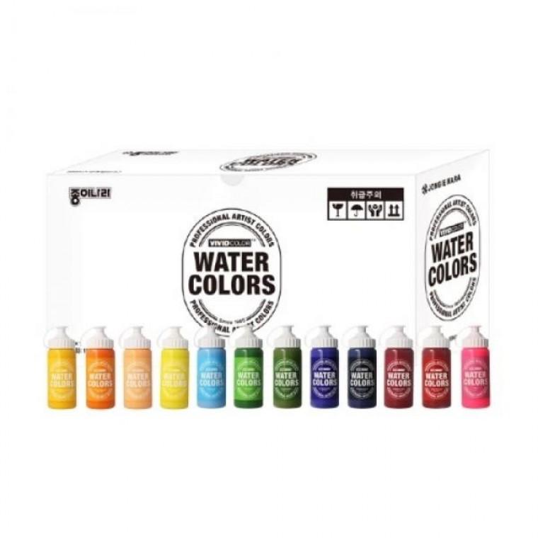 종이나라 220ml B세트 12색 수채화물감 미술용품 WATER COLORS