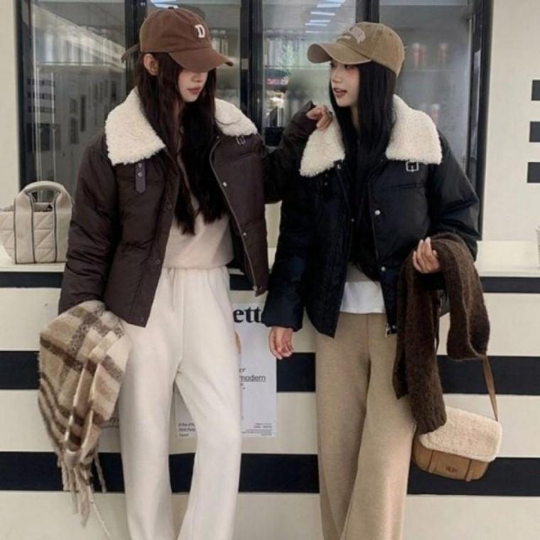 캐주얼 점퍼 하이넥 짧은숏패딩 크롭패딩 겨울점퍼 겨울코디 보온 아우터 여자점퍼 숏패딩 양털카라 여성