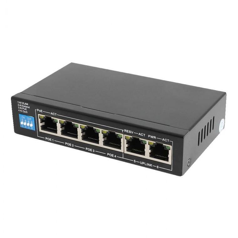 POE 4포트 2업링크 스위치허브 60W 노트북 PC 컴퓨터 IP카메라 공유기 CCTV 이더넷 전송속도 1000MBPS