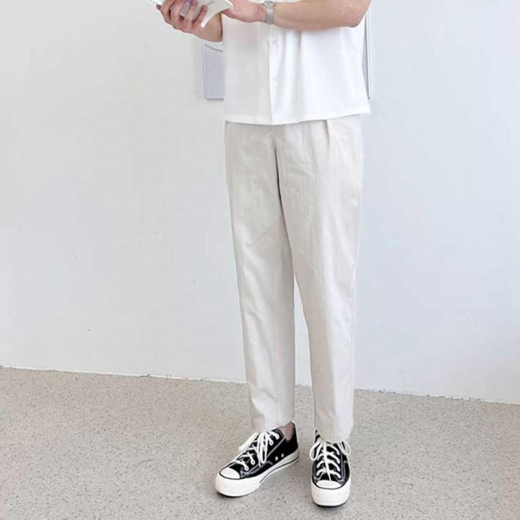 남자여름면바지 뒷밴딩 우븐 남성 면나일론 남자슬렉스바지 윗턱 남성조거