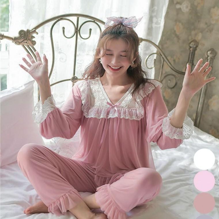 긴팔 긴바지 결혼선물 여자잠옷 파자마 실크잠옷 커플속옷 홈웨어 레이스