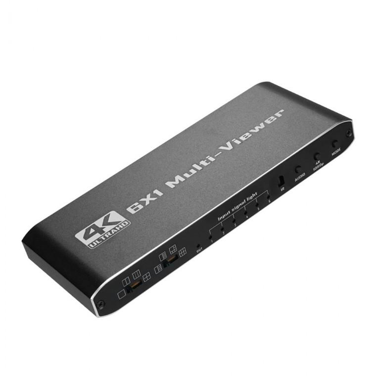 HDMI CCTV 6채널 동시출력 화면 분할기 4K UHD 리모컨 조작 9개 모드 회사 업무공간 보안 중계실 방송국