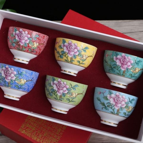 명절선물세트 [순수] 레트로 플라워 다기 찻잔 6p세트(80ml) (작약)