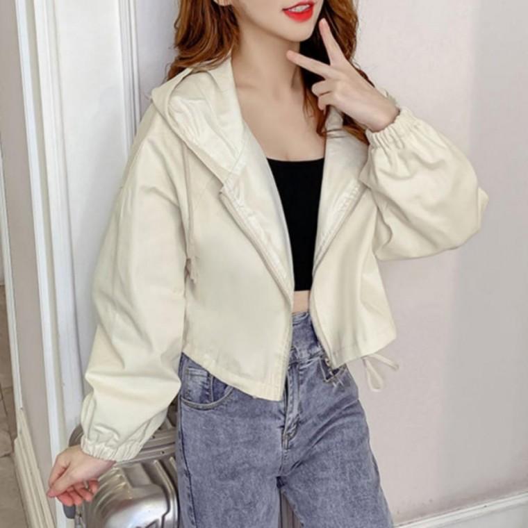 크롭 자켓 점퍼 여성 루즈핏 후드 무지 데일리