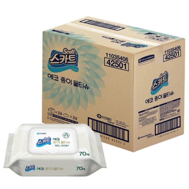 스카트 유한킴벌리 에코 종이 물티슈 캡형 E-Pack (70매 x 24개입) 1박스