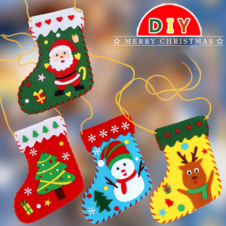 크리스마스 DIY 펠트 양말 만들기 세트 4종 (산타 눈사람 트리 루돌프 장식 소품)