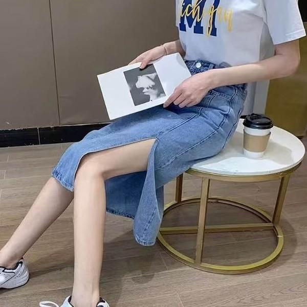 절개 데님 스커트 캐주얼하고 트렌디한 세련된느낌 자연스러운 청코디 사계절 여성 청치마
