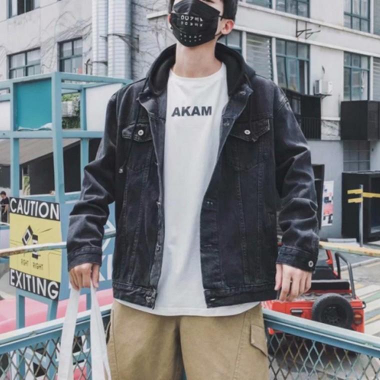 캐주얼 빈티지 흑청 청자켓 데님 후드 재킷 아우터 자켓