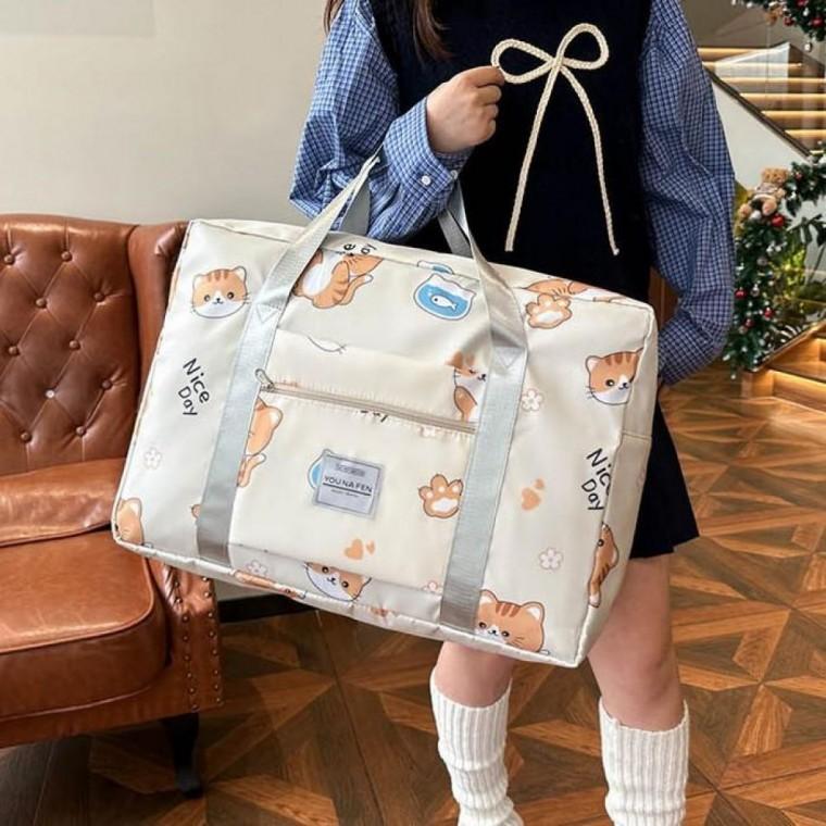 수납 이불 여행 가방 귀여운 고양이 디자인 숄더백