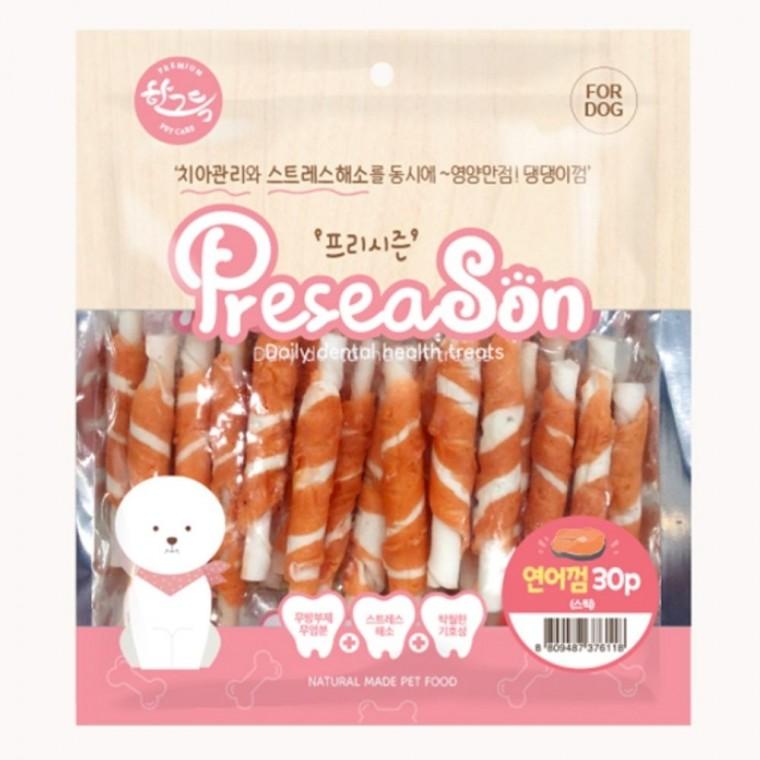 프리시즌 강아지껌 애견 간식 개껌 딩고껌 연어 30p