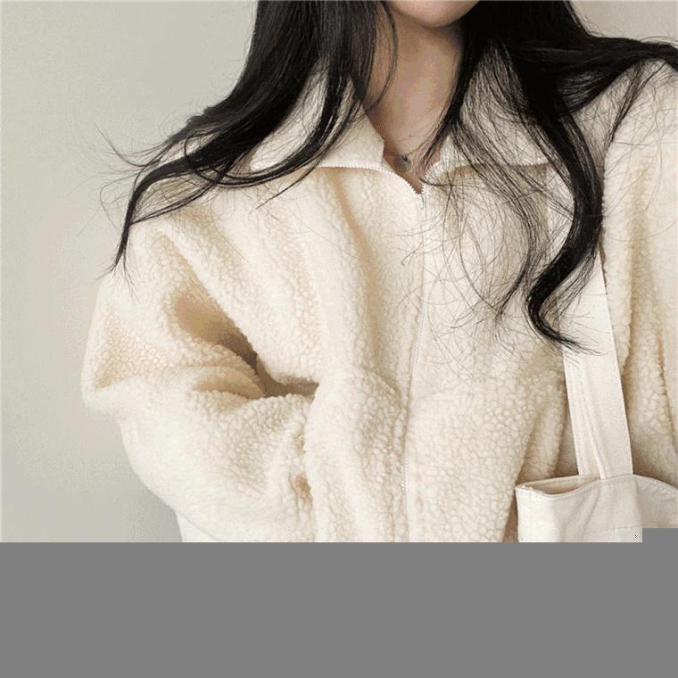 포송 집업 숏 후리스