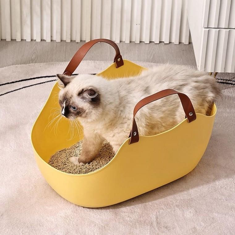 ST 고양이 화장실 펫용품 키우기 반려동물 휴대용 손잡이 변기통