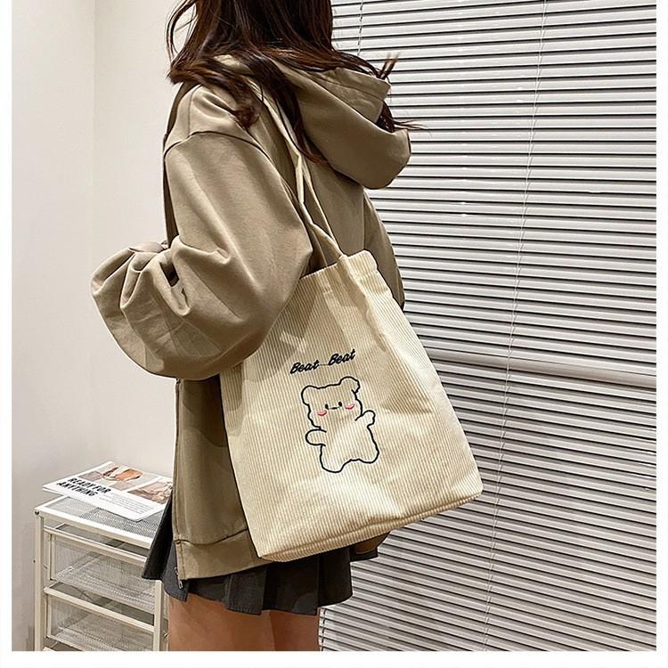 곰돌이 코듀로이 데일리 캐주얼 에코백 숄더