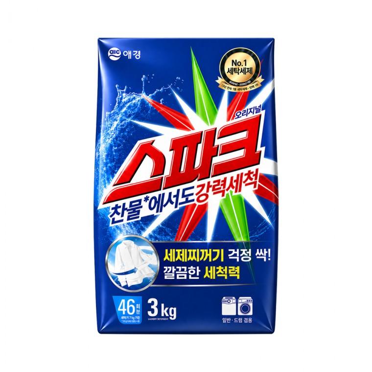 애경 스파크 오리지널 겸용세제 리필 3kg 일반 드럼 세탁기 가루 분말 세탁세제