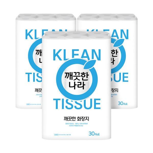 깨끗한나라 깨끗한 화장지 25m 30롤 2+1팩