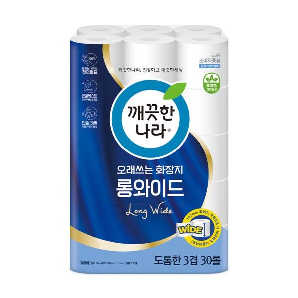 깨끗한나라 오래쓰는 화장지 롱와이드 30m 30롤 1팩