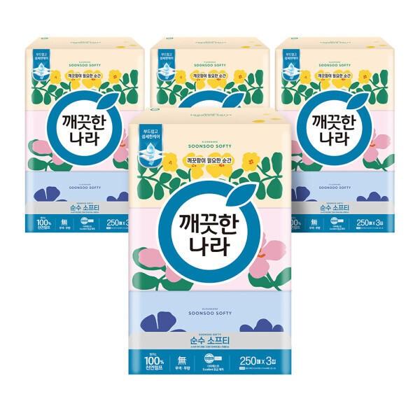 깨끗한나라 순수소프티 미용티슈 250매 3입 4팩