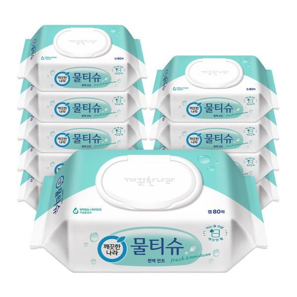 깨끗한나라 물티슈 편백 민트 캡형 80매 10팩