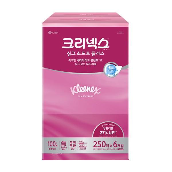 크리넥스 실크소프트 250매 6입 펄프 미용티슈 각티슈 곽티슈