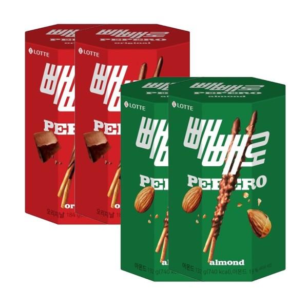 초코빼빼로 184g (4봉) x 2곽 + 아몬드 빼빼로 132g (4봉) x 2곽