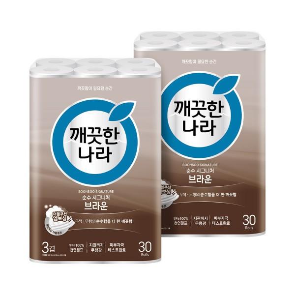 깨끗한나라 순수시그니처 화장지 브라운 30m 30롤 2팩