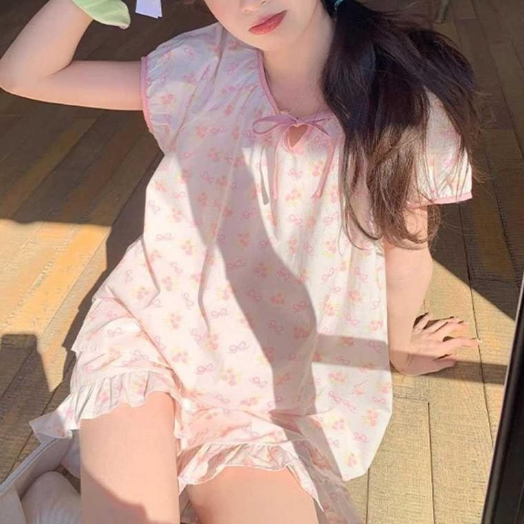 파자마 파티 여행 여름 핑크 잠옷 상하 반팔 세트