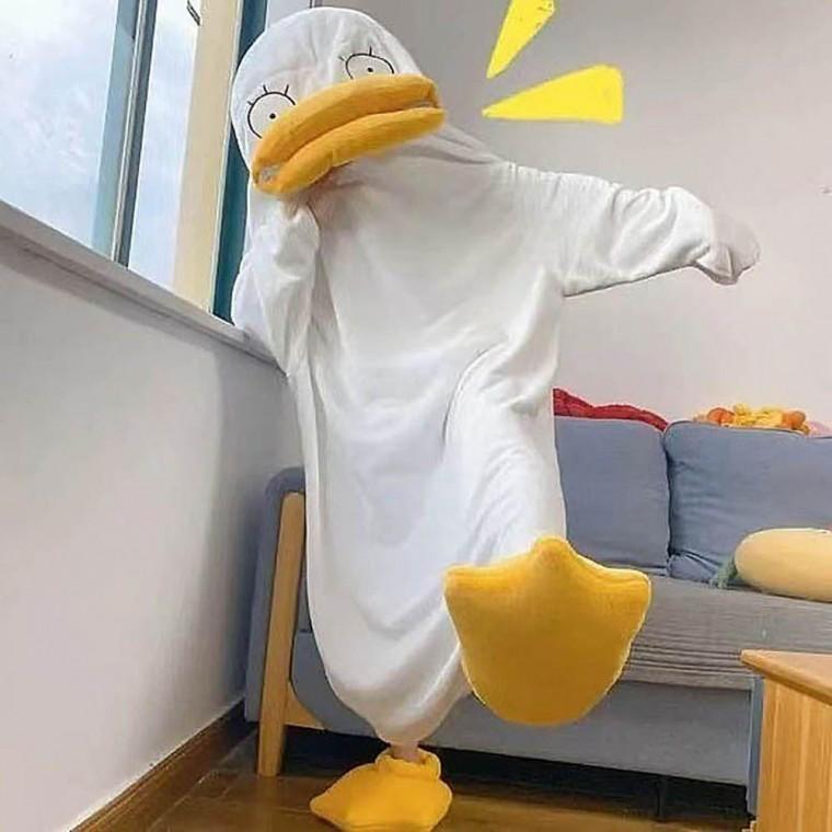 여성 겨울 귀여운 오리 잠옷 포근한 스타일 파자마 파티 코스튬 홈웨어 실내복 반팔 남녀