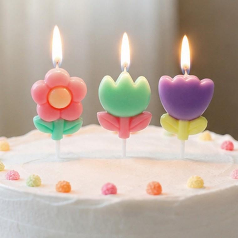 꽃모양 파스텔 케이크초 3개입 생일초 케이크 장식용 파티 분위기 연출